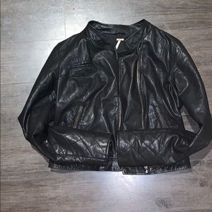 Free People Vegan Leather Black Quilted Jacket